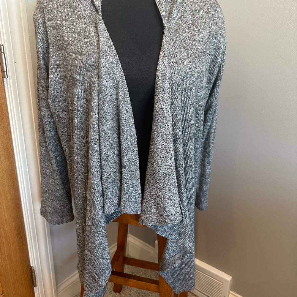 Gray open knit hooded cardigan